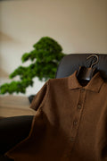 Brown Knit Button Polo Shirt