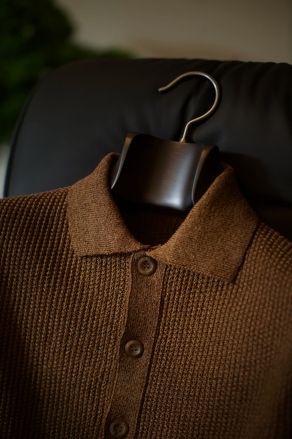 Brown Knit Button Polo Shirt