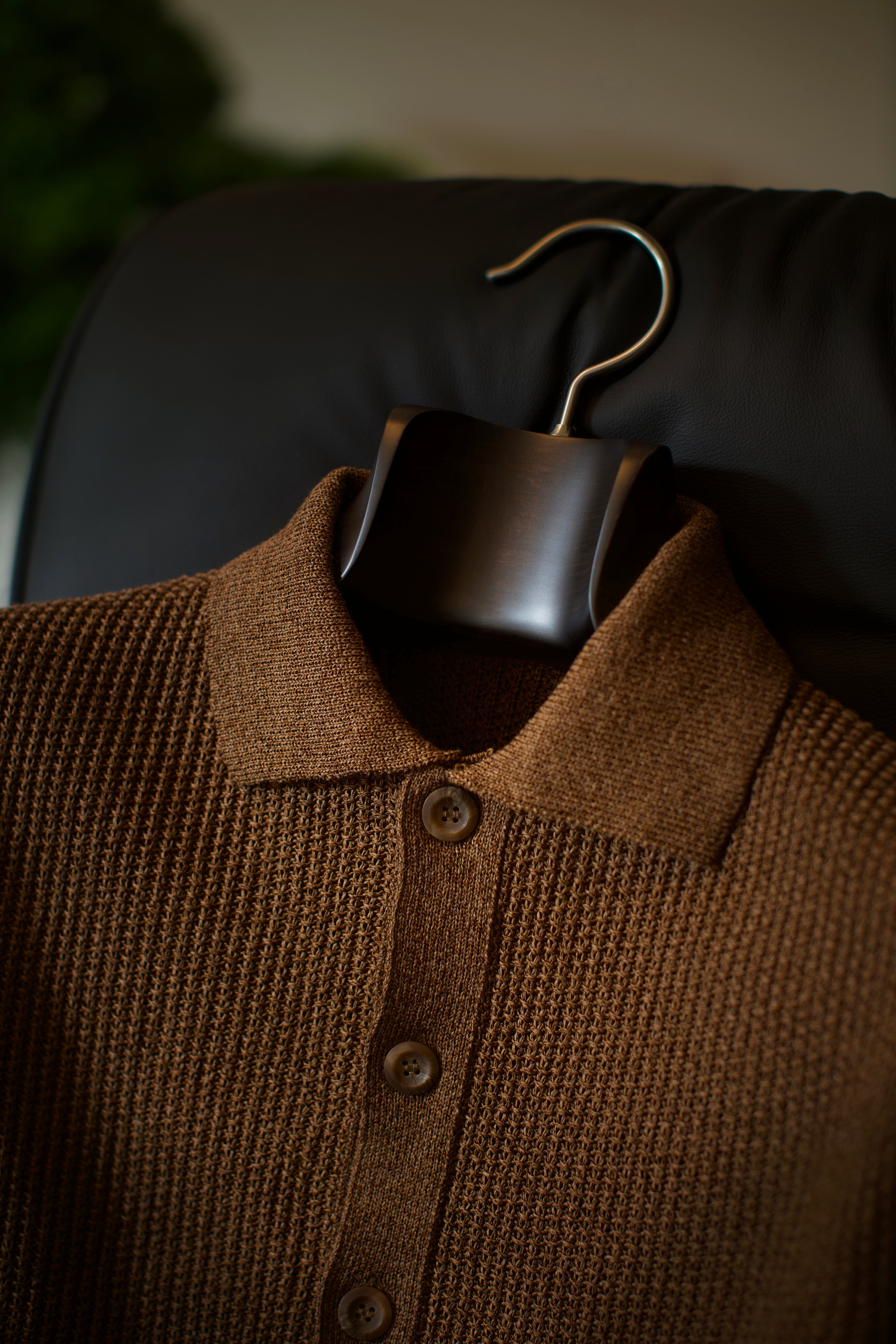 Brown Knit Button Polo Shirt