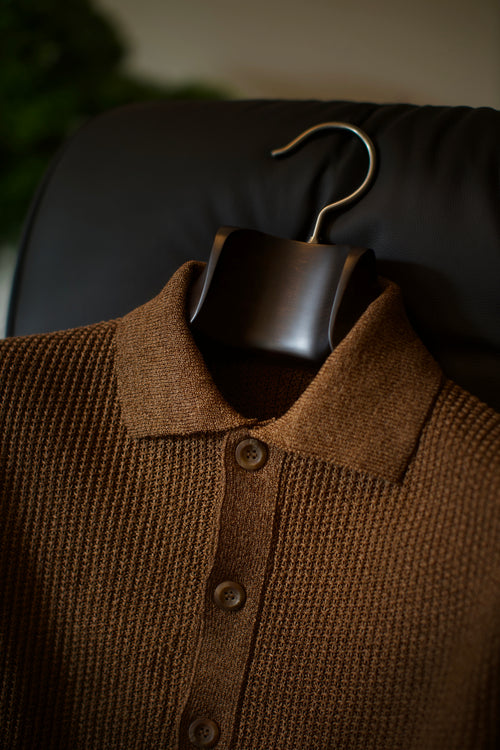 Brown Knit Button Polo Shirt