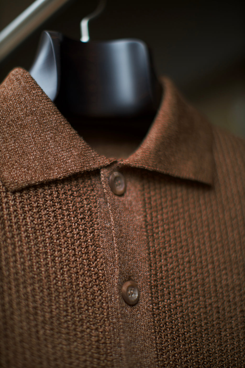 Brown Knit Button Polo Shirt