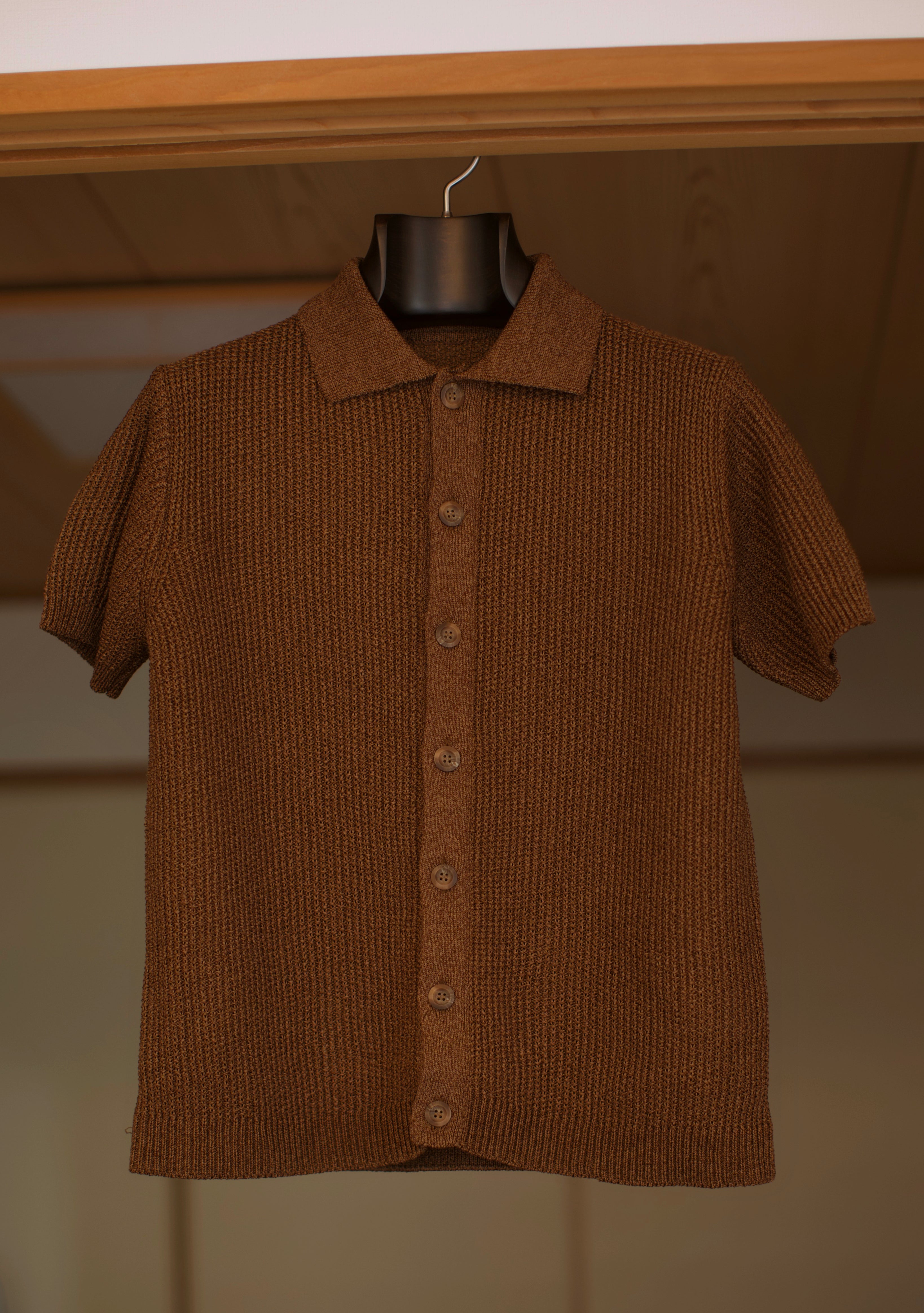 Brown Knit Button Polo Shirt