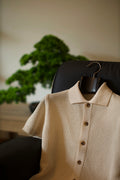 Beige Knit Button Polo Shirt