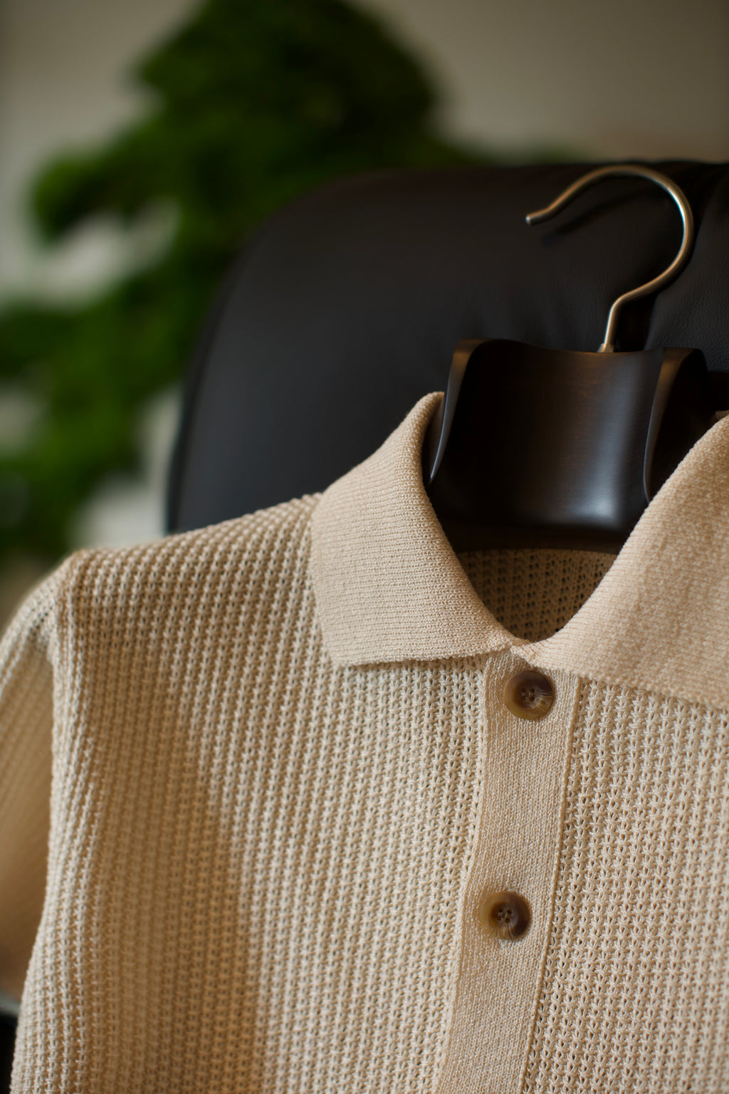 Beige Knit Button Polo Shirt