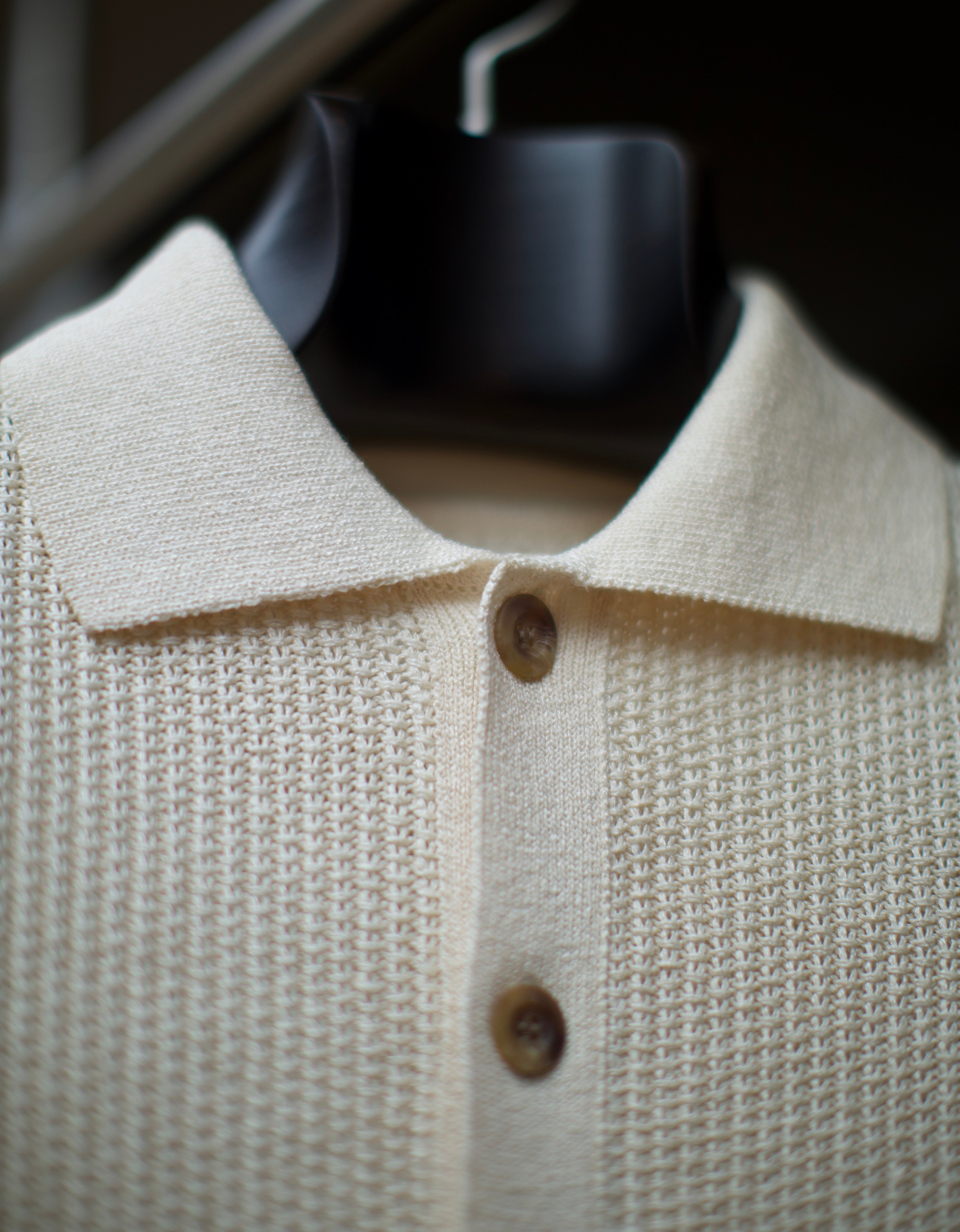Beige Knit Button Polo Shirt