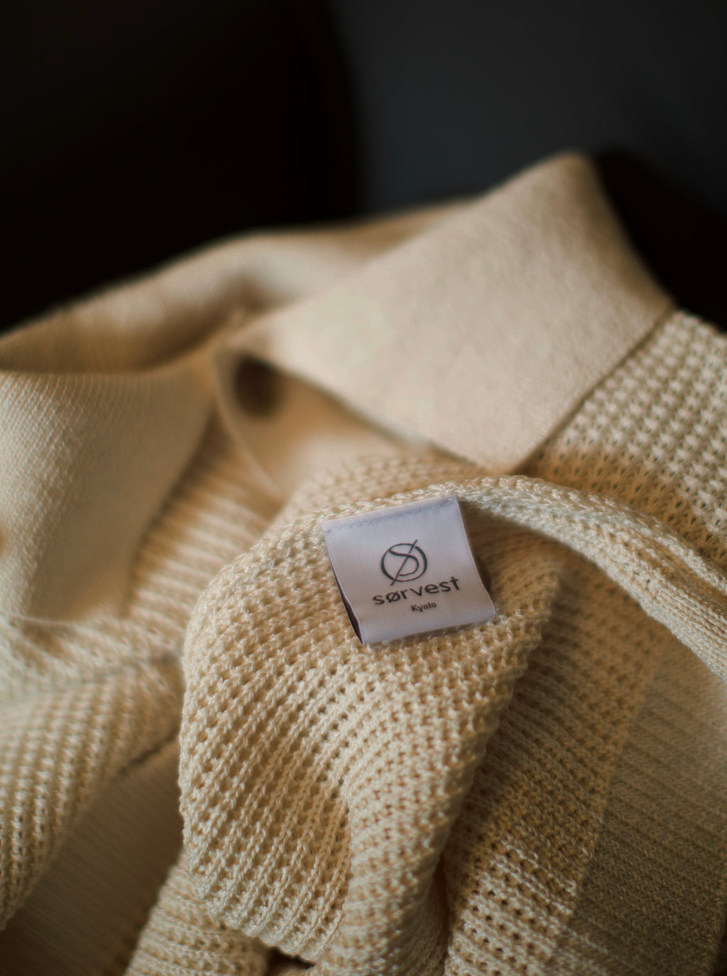 Beige Knit Button Polo Shirt