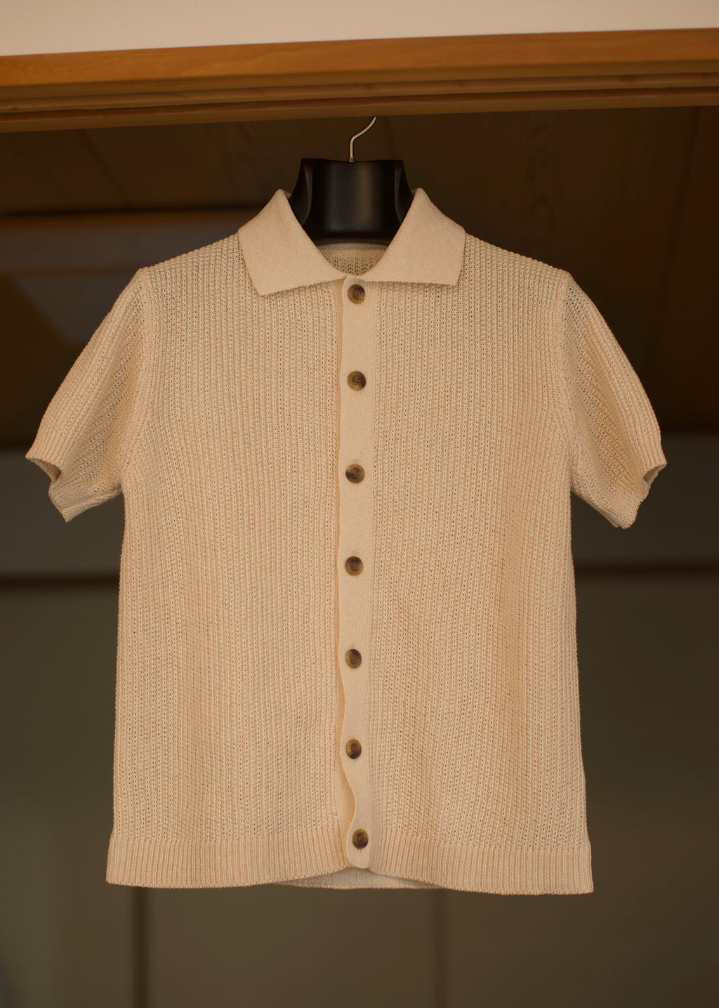 Beige Knit Button Polo Shirt